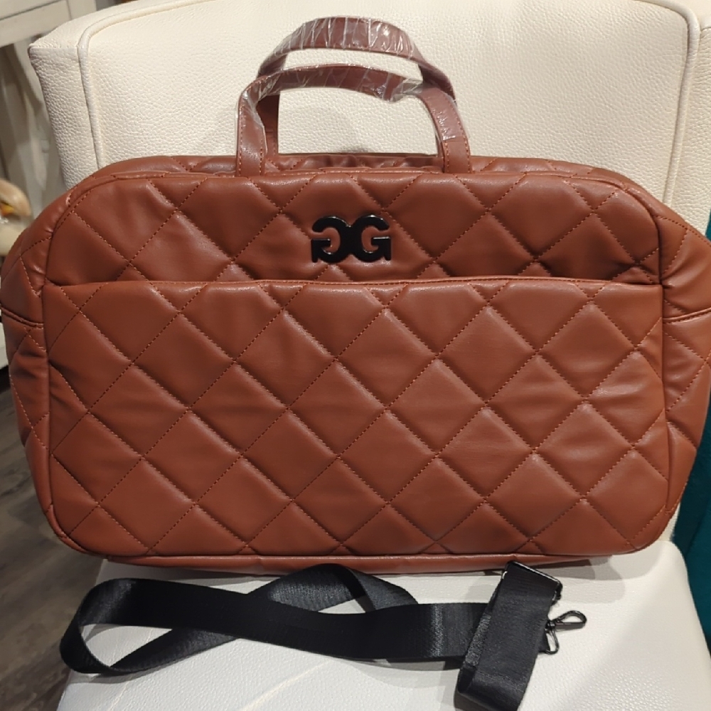Quilted Tan Travel Bag with Detachable Strap